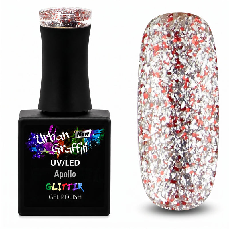 Apollo - UGGP-A0907 Vernis Gel Pailleté Rouge et Argent Graffiti Urbain 15ml