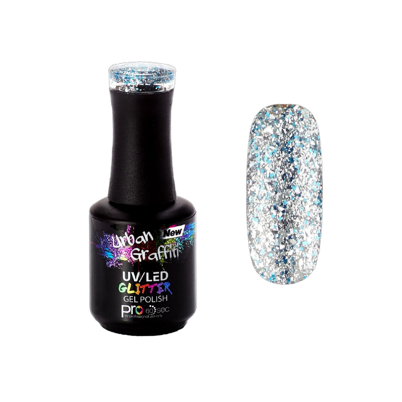Cinders Slippers - UGGP-A0908 Urban Graffiti Zilver en Blauwe Glitter Lak 15ml