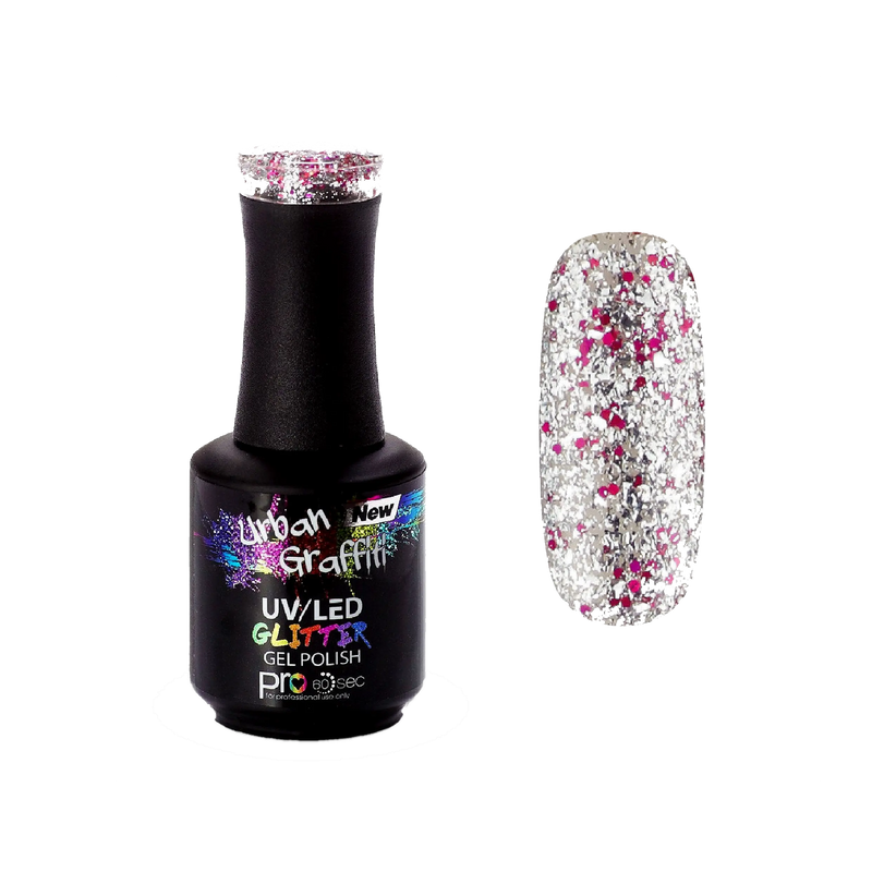 Dansvloer - UGGP-A0909 Roze en Zilveren Glitter Gel Nagellak Urban Graffiti 15ml